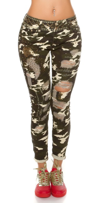Trendy Camo Jeans with sequined used look Army